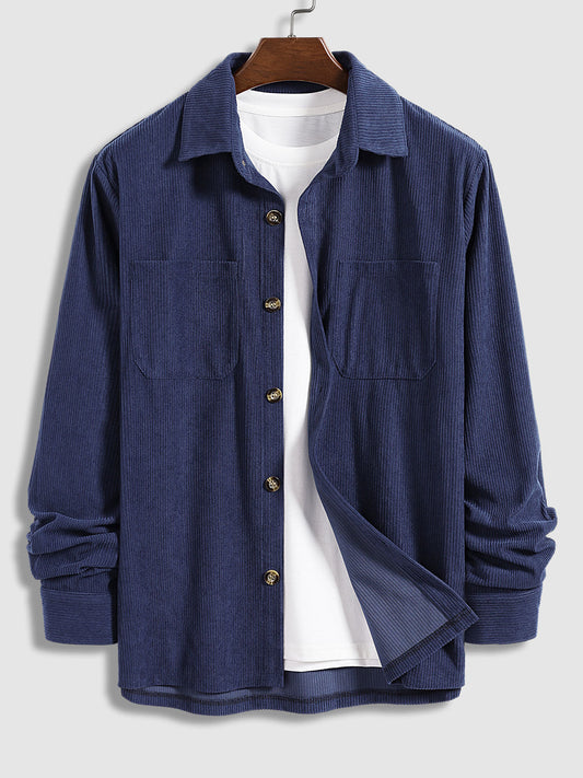 Men's Vintage Corduroy Casual Button-Down Long Sleeve Shirt
