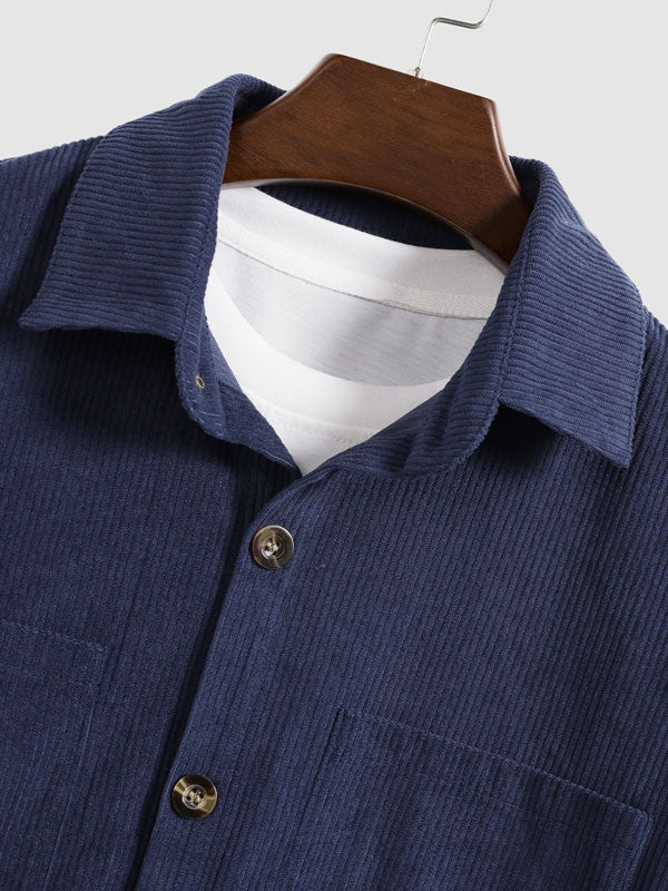 Men's Vintage Corduroy Casual Button-Down Long Sleeve Shirt