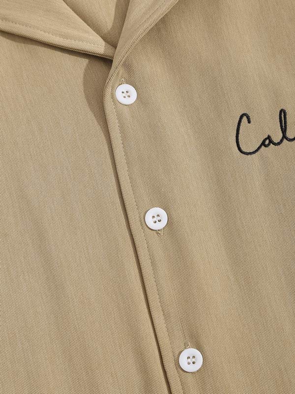 Men's Embroidered Monogram Cuban Collar Long Sleeve Shirt
