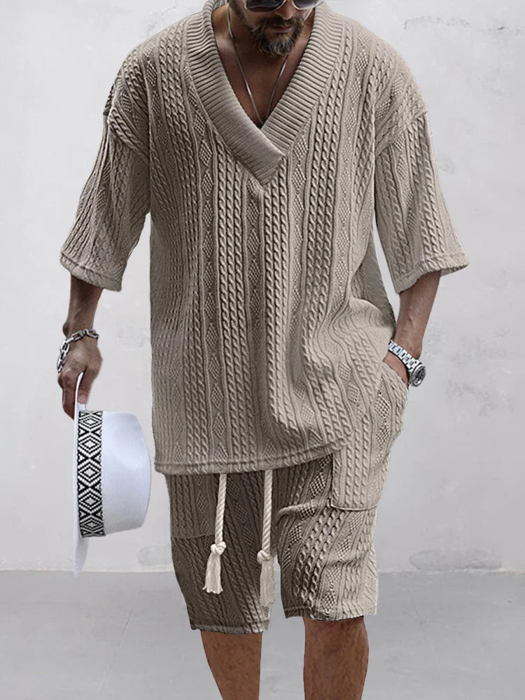 Men's fashionable knitted jacquard shirt set